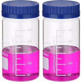 PATIKIL 2 Pack Reagent Media Storage Bottles, 150ml Borosilicate Glass Wide Mouth Graduated Round Bottles with GL32 Blue Screw Cap for Lab Water Reagent Liquids, Clear