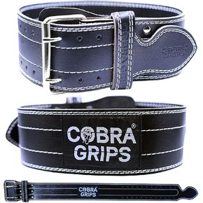 Weight Power Lifting Belt 4" Wide Cobra Grips Premium Genuine Leather Belt for Men & Women Adjustable Weightlifting Back Support