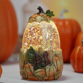 Fall Snow Globe, Pine Cones Shape Fall Decorations for Home, Battery & USB Operated Squirrel Snow Globe Decor, Spinning Glitter LED Lighted Fall Snow Globe Lantern for Thanksgiving Decorations Gift