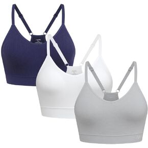 Ryka Ashley Seamless V-Neck Cami Sports Bra, 3 Pack, Pct/Wht/Mcrht, Large