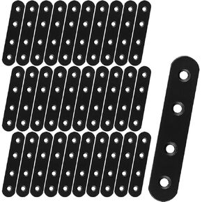 30 PCS Black Straight Braces, Cast Iron 100MM X 20MM X 3MM Heavy Duty Corner Braces for Wood, Mending Plate Connector Joining Bracket for Fence, Shelves, Furniture and Cabinet, Round End