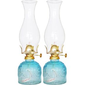 2 قطعة من مصابيح الزيت للاستخدام الداخلي، مصباح كيروسين شفاف من الزجاج الأزرق العتيق، ديكور داخلي، مصباح إعصار، فانوس زيت لإضاءة الطوارئ على سطح الطاولة المنزلية in Kuwait