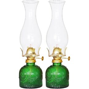 2Pcs Oil Lamps for Indoor Use Blue Vintage Glass Clear Kerosene Lamp Indoor Decorative Hurricane Lamp Oil Lantern for Home Tabletop Emergency Lighting