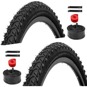 2 Pack 26 inch Bike Tires - 26 × 1.95 inch Folding Replacement Bicycle Tires for MTB Mountain Bike with 26 inch Schrader Valve Bike Tubes, 4 Tire Levers and 2 Rim Strips
