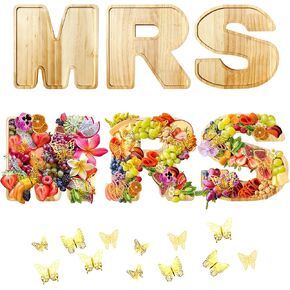 Wooden Mrs Charcuterie Board Letters Fillable,3pcs Mrs Letters for Charcuterie Board with 24 Gold Butterfly,Charcuterie Letter Tray for Bridal Shower Party Engagement Bachelorette Decorations