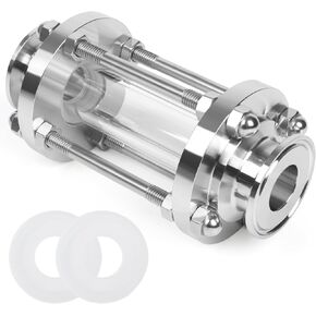 In-Line Sight Glass 1.5" Tri Clamp Flow Sanitary Straight Sight Glass Flow Pipe OD 38mm Stainless Steel Tri Clamp Type