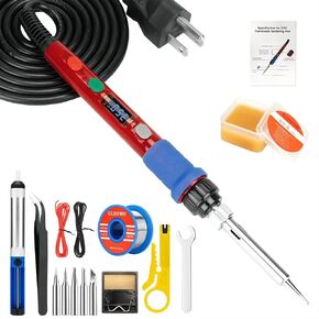 Soldering Iron Kit, 60W Soldering Iron with Interchangeable Iron Tips, 10-in-1 Adjustable Temperature Soldering Welding Iron Kit for any Hobby Enthusiast 110V US Plug