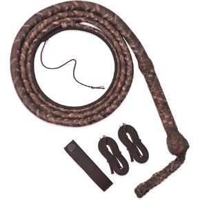 10 Foot Long Heavy Bullwhip Genuine Cowhide Leather Handmade Bull Whip with Leather Belt Whip Holder for Equestrians- Professional Whips for Outdoor Sports, Brown