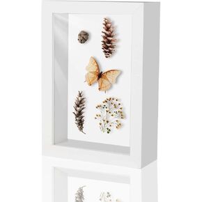 4x6 Small Shadow Box Frame Display Case with Real Glass,Display Case Box for Memorabilia,Wedding Memories, Pins,Awards,Crafts,Tickets and Photos (White, Rjgyxq)