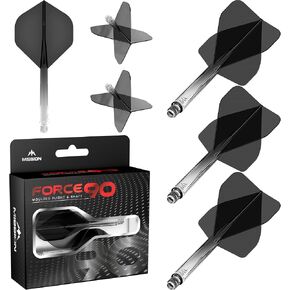 Mission Darts Force 90 | Integrated Precision Moulded Dart Flight and Shaft System, Pack of 3 Professional Highly Durable Combined Dart Flights and Stems | Standard No.2 (Black Gradient, Tweenie)