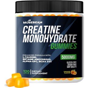 Creatine Monohydrate 5000mg Supplement Gummies - with L-Taurine Betaine Anhydrous Alpha-GPC BCAA 2:1:1 - Sugar-Free Gluten Free for Men Women