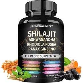 8-in-1 Shilajit 9000 Panax Ginseng 1500MG Ashwagandha 2000MG Rhodiola Rosea 1000MG, Turmeric 500MG, Gingko Biloba 500MG, Stinging Nettle 250MG, Cordyceps Mushroom 500MG for Full Body Power