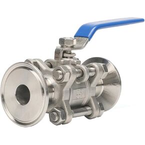 Two Way & Three Piece Ball Valve Fits 1.5" Tri-Clamp Clover,Sanitary Stainless Steel 304 for Home Brew,Brewing,PTFE Lined(0.5 Inch Tube OD Quick Clamp)