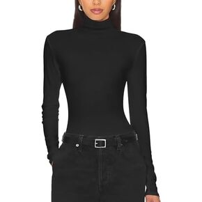 Ekouaer Women's Turtleneck Long Sleeve Shirts Slim Fit Thermal Underwear Tops Lightweight Pullover Tees