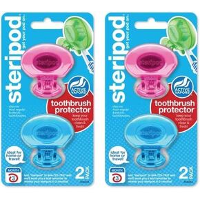 Steripod Clip-On Toothbrush Protector, Green and Blue, 2 Count