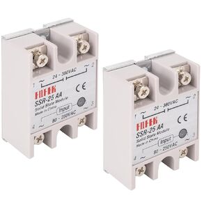 BlueStars Solid State Relay SSR-25AA AC to AC Input 80-250VAC to Output 24-380VAC 25A Single Phase Semi-Conductor Relay Module - Pack of 2 - Control 80-250V AC Load 24-380V AC