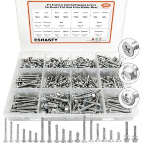480PCS Self Drilling Screws Assortment Kit, 410 Stainless Steel Self Tapping Screws, #8#10#12 for Pan Head, Flat and Hex Washer Head, Tex Sheet Metal Screws for Building, Metal, Wood & Plastic in Saudi Arabia