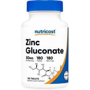 Nutricost Zinc Gluconate 50mg, 180 Tablets - GMO-Free