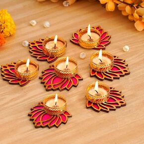 TIED RIBBONS Lotus Tealight Candle Holder | Set of 7 | Tealight Holder for Diwali Decorations, Indian Decorations for Home, Tealight Diya for Diwali, Pooja, Ganesh Chaturthi Decorations, Home Decor