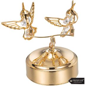 Matashi Music Box with Two Revolving Hummingbirds Figurine Plays a Calming Tune - 24K Gold Plated Tabletop Showpiece for Living Room - Gift for Mom, Grandma, Daughter & Family
