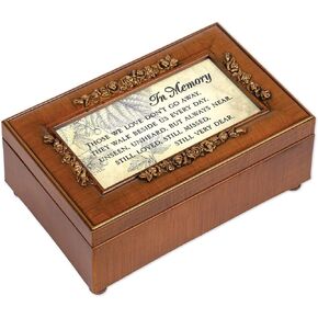 Cottage Garden in Memory Bereavement Rich Walnut Finish Petite Rose Music Box Plays Wind Beneath My Wings