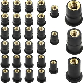 DZS ELEC 30PCS Motorcycle Rubber Brass Nut Kit M4 M5 M6 Windshield Well Nuts Used for Securing Vehicle Body Parts Motorcycle Fasteners Bumpers Mudguards