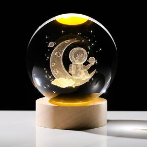 3D Ballet Dancer Girl Figurine Crystal Ball with Wooden Base, Laser Engraved Ballerina Dancing Figurines Gifts for Girls, Ballet Dancer Girl Statue Home Decor Glass Sphere Paperweight
