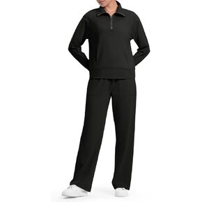 Rdruko Lounge Sets For Women 2 Piece Outfits Sweatsuit Half Zip Sweatshirts and Wide Leg SweatPants Tracksuit