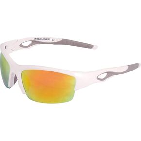 Rawlings Youth Sport Baseball Sunglasses, Lightweight Stylish Shield Lens, 100% UV Poly Lens, Secure Fit, Superior Clarity - White/Orange