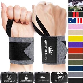 TECEUM Weightlifting Wrist Wraps with Thumb Loop – Gray – Queen of Lifts – 12 inch – Heavy-Duty Workout Wrist Support & Protection – Ideal for Powerlifting, Strength Training, Bodybuilding