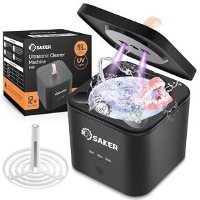 Saker Ultrasonic Cleaner for Dentures and Retainer 45Khz 180ML Portable Ultrasonic Jewelry Cleaner for Ring, Aligner, Mouth Guard, Toothbrush Head Home and Travel Black