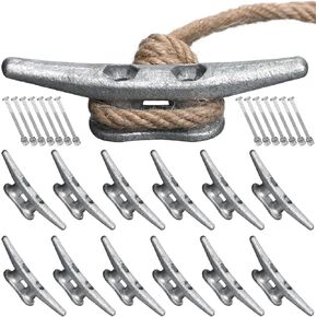 12 Pcs Boat Cleat Open Base Dock Cleat Hot Dipped Galvanized Cast Iron Rope Cleat Hardware Include Installation Accessories Screws for Boat Docks, Decks, Marine, Kayak