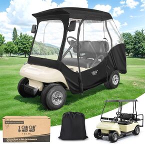 10L0L 4 Passenger Golf Cart Enclosure for Club Car DS, 600D Waterproof Windproof Portable Transparent Golf Cart Rain Cover/Driving Enclosure Black (Tailight Can Be Seen)