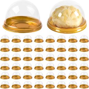 50Pcs Clear Plastic Cupcake Boxes Mini Cupcake Containers Egg-Yolk Puff Container Individual Muffin Pod Muffin Mooncake Holder for Wedding Birthday Baby Shower (Gold), 212341