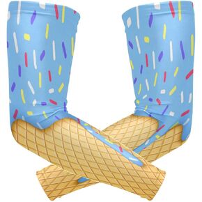 Ice Cream Cone 1 Pair UV Sun Protection Arm Sleeves for Men Women Teenager, Tattoo Cover Up, Cooling Sports Compression Arm Sleeve for Basketball Football Golf
