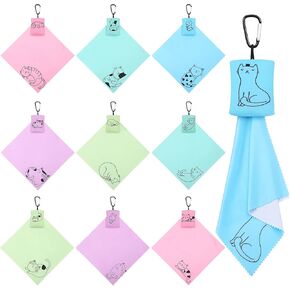 10 Pcs Microfiber Cleaning Cloth with Open Pouch Hanging Ring Cute Kitty Cat Design Microfiber Cloth Soft Glasses Cleaner Cloth for Eyeglasses Camera Lens Cell Phone Screens Glasses, 6'' x 7''