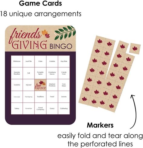 Big Dot of Happiness Friends Thanksgiving Feast - Bingo Cards and Markers - Friendsgiving Party Bingo Game - Set of 18 in Saudi Arabia