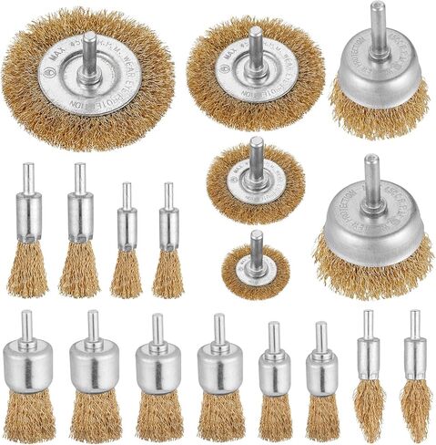 مجموعة عجلات فرشاة سلكية مكونة من 18 قطعة للمثقاب، مجموعة فرش أكواب فرشاة سلكية مطلية بالنحاس الكاشطة مع ساق سداسية مقاس 1/4 بوصة للتلميع وإزالة الأزيز وإزالة الشحوم وإزالة التآكل in Kuwait