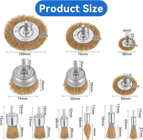 مجموعة عجلات فرشاة سلكية مكونة من 18 قطعة للمثقاب، مجموعة فرش أكواب فرشاة سلكية مطلية بالنحاس الكاشطة مع ساق سداسية مقاس 1/4 بوصة للتلميع وإزالة الأزيز وإزالة الشحوم وإزالة التآكل in Kuwait