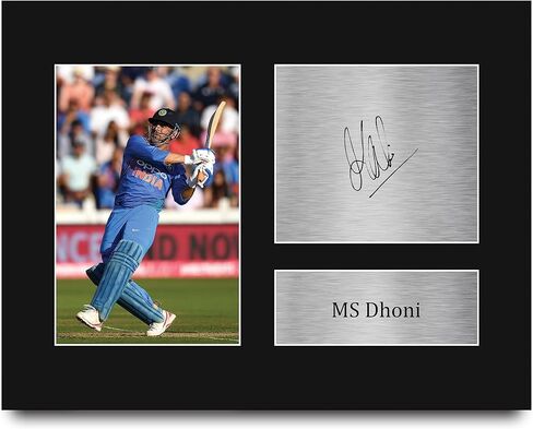 HWC Trading MS Dhoni Indian Cricket Team Gifts صورة مطبوعة موقعة لمحبي تذكارات الكريكيت - مقاس الحروف الأمريكية in Kuwait