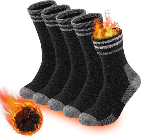 COOVAN Mens Merino Wool Crew Socks Thermal Warm Winter Socks Soft Cozy Boot Socks for Cold Weather Work Hiking 5 Pairs in Kuwait