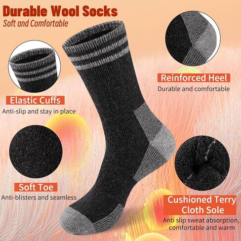 COOVAN Mens Merino Wool Crew Socks Thermal Warm Winter Socks Soft Cozy Boot Socks for Cold Weather Work Hiking 5 Pairs in Kuwait