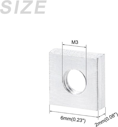 METALLIXITY Square Nuts (M3x6mmx2mm/M3x0.24"x0.08") 100Pcs, Carbon Steel Zinc-Plated Square Machine Screw Nuts - for Indoor and Outdoor, Silver in Saudi Arabia
