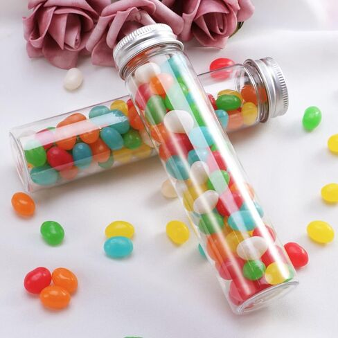 PINGEUI 40 حزمة 140 × 30 مم أنابيب اختبار بلاستيكية مع أغطية لولبية، أنابيب اختبار 110 مل أنابيب اختبار بلاستيكية شفافة لملح الحمام، حاويات الحلوى للحفلات، الزفاف، عيد الميلاد، والهالوين in Kuwait