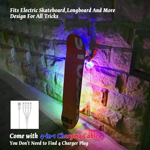 Rechargeable Skateboard Lights Led,Scooter Light,Electric Underglow Longboard Light,Skateboard Accessory,Skateboard Gift,Light for Skate Board,Long Board Night Riding Lithium Battery (4) in Saudi Arabia