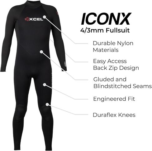 XCEL Men's IconX Back Zip Full Wetsuit, Superior Durability & High Stretch at a Great Value, 4/3mm in Saudi Arabia