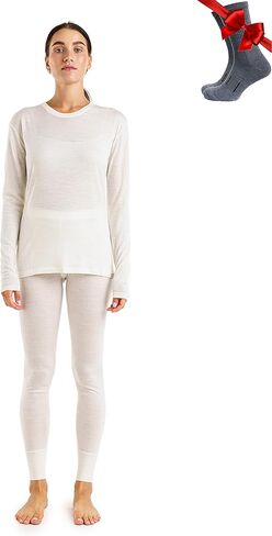 Merino.tech تي شيرت نسائي خفيف الوزن بأكمام طويلة وطبقة أساسية من صوف ميرينو وملابس داخلية حرارية + جوارب صوفية in Kuwait