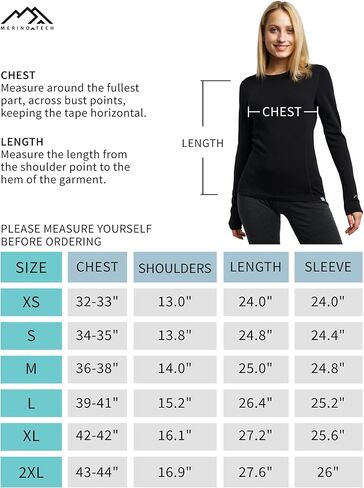 Merino.tech تي شيرت نسائي خفيف الوزن بأكمام طويلة وطبقة أساسية من صوف ميرينو وملابس داخلية حرارية + جوارب صوفية in Kuwait