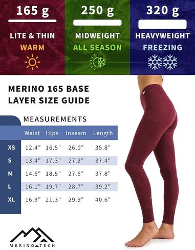 Merino.tech Merino Wool Base Layer Women Lightweight Long Sleeve Tee & Thermal Underwear Bottoms + Wool Socks in Saudi Arabia