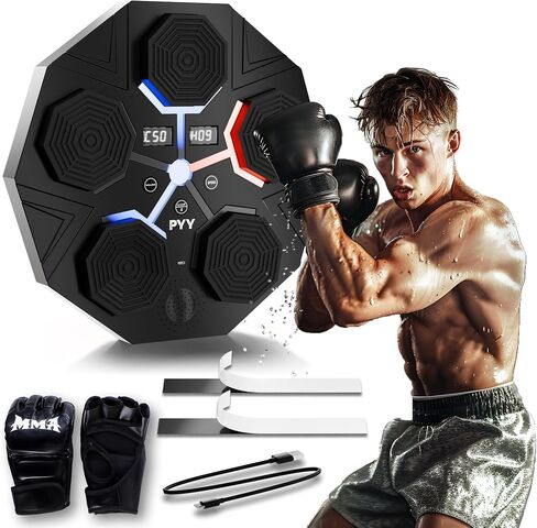 PYY Music Boxing Machine - Wall Mounted Musical Punching Pad, 9 Speeds 5 Volumes 2 Colors Led Electronic Workout Traning Equipment with Gloves, 16.4FT Smart Bluetooth Beat Trainer for Adults Kids Home in Saudi Arabia